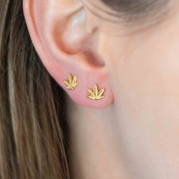 Marijuana Leaf Studs - 18k Gold Vermeil - bstrd