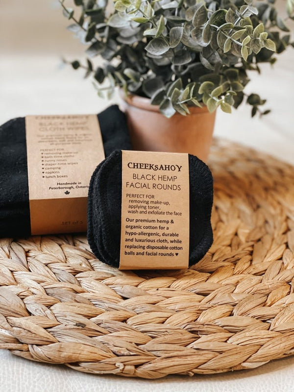 Cheeks Ahoy - Black Hemp & Organic Cotton Facial Rounds (6-Pack, Black)