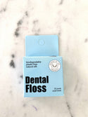 Cool Mint Biodegradable Zero Waste Silk Floss made from cruelty-free mulberry silk with vegan candelilla wax and peppermint in plastic-free packaging for sustainable oral care.
