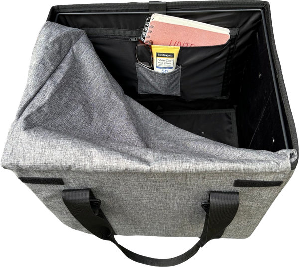 VOOMcart collapsible grocery bin with zipper pocket and built in rain lid