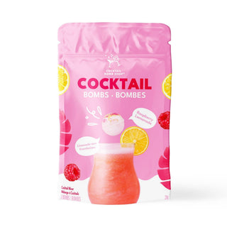 Raspberry Lemonade Cocktail Bomb™ (2 Pack) – handcrafted raspberry and lemon drink mixer made with real fruit and naturally sourced flavours. Zero alcohol, only 11g sugar, perfect for cocktails, mocktails, and sparkling water.