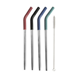 Kitchen Basics - Stainless Steel Straws with Silicone Tips & Cleaning Brush (5 Pack)