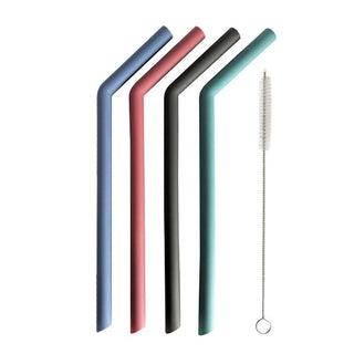 Kitchen Basics - Silicone Bendy Drinking Straws - Wide & Cleaning Brush (5 Pack)