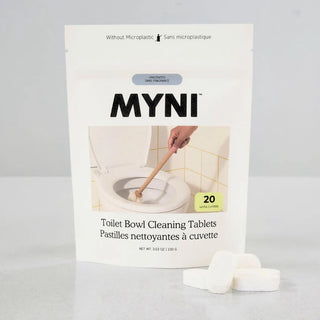 MYNI Toilet Bowl Cleaner Tablets, Canadian-made biodegradable toilet cleaning tablets that foam in water to remove stains, mineral buildup and odours.