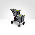 Multifunctional cart with storage bins filled with 70 lbs of groceries front swivel wheels