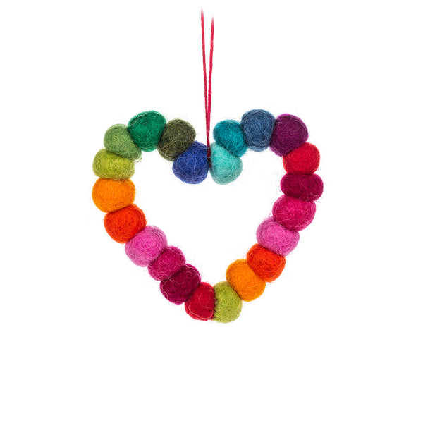 Rainbow Pompom Heart Ornament - Abbott