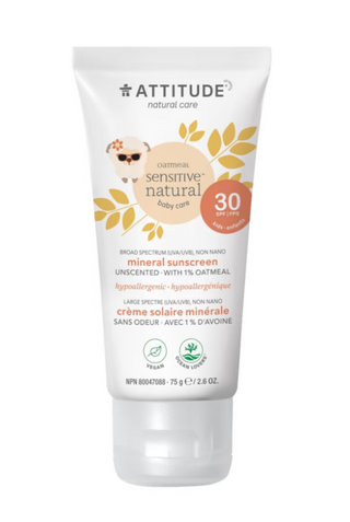 Sensitive Skin Baby & Kids Mineral Sunscreen SPF 30 - Unscented 75g - Attitude