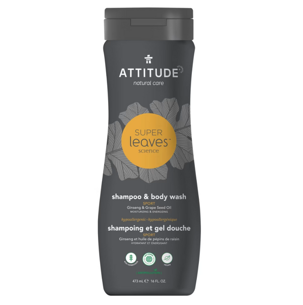 Attitude - Super Leaves Science - Shampoo & Body Wash - Sport - Ginseng & Grape Seed Oil